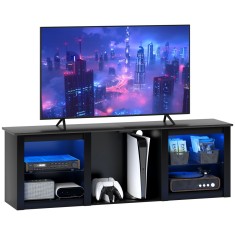 HOMCOM Mobilier TV cu iluminare LED pentru televizoare p&acirc;nă la 65 de inch, 160cm cu rafturi din sticlă reglabile, negru | Aosom Romania