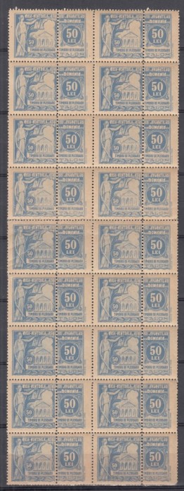 ROMANIA 1931 TIMBRE JUDICIARE TIMBRE FISCALE PENTRU INSTANTE TIMBRU DE PLEDOARIE EMISIUNEA I-a 50 LEI ALBASTRU BLOC 18 TIMBRE STARE MNH