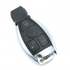 Carcasa cheie Mercedes Benz Carguard, 3 butoane, tip Smartkey, model 1, Negru/Argintiu