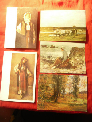 5 Ilustrate - Pictura Grigorescu -anii &amp;#039;70 , 3 duble si 2 simple Ed. Meridiane foto
