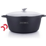 Oala mare, 24 litri, 44 cm tip cratita marmorata antiaderenta, cu capac, pentru zacusca, bulion, gemuri, cu protectie manere din silicon Royalty Line