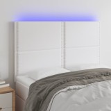 Cumpara ieftin Tăblie de pat cu LED, alb, 144x5x118/128 cm, piele ecologică