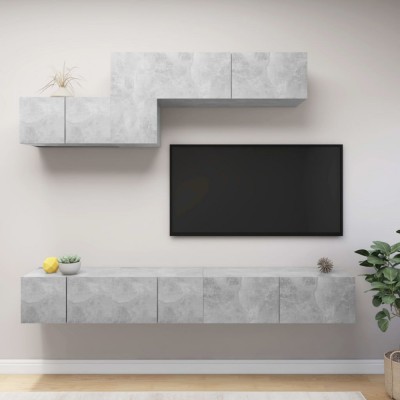 vidaXL Set de dulapuri TV, 6 piese, gri beton, lemn prelucrat foto