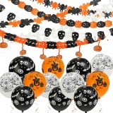 Set de 6 ghirlande si 12 baloane pentru Halloween Koogel, alb/negru/portocaliu, hartie/latex