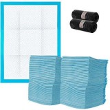 Set 100 covorase absorbante pentru catei, 30 saci inclusi, 33x45cm, alb/albastru