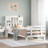vidaXL Pat cu bibliotecă fără saltea, alb, 90x200 cm, lemn masiv pin 3322791