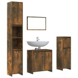 Cumpara ieftin Set mobilier de baie, 4 piese, stejar fumuriu, lemn prelucrat
