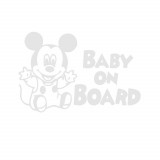 Cumpara ieftin Sticker Decorativ Auto Baby On Board Mickey 20 x 13 cm Model 13 Alb, Oem