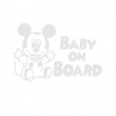 Sticker Decorativ Auto Baby On Board Mickey 20 x 13 cm Model 13 Alb