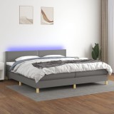 Cumpara ieftin Pat cu arcuri, saltea și LED, gri &icirc;nchis, 200x200 cm, textil