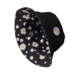 Palarie Bucket cu 2 fete, 2 in 1, Reversibila brodata, model floral, casual - Negru
