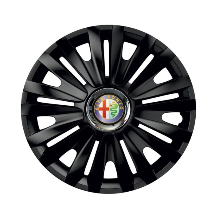 Set 4 capace roti Negre Cu Inel Cromat Royal R16 pentru gama auto Alfa Romeo