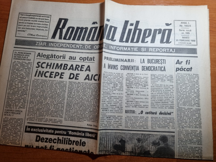 romania libera 25 februarie 1992-interviu theodor stolojan