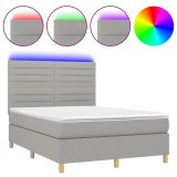 Cumpara ieftin Pat cu arcuri, saltea si LED, gri deschis, 140x200 cm, textil