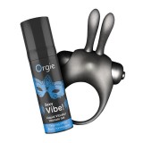 Set erotic ORGIE Vibe! Bunny, gel intim Sexy Vibe! cu efect de furnicături + inel pentru penis cu 10 funcții de vibrație (albastru)