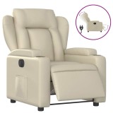 Cumpara ieftin Fotoliu rabatabil electric, crem, piele ecologica