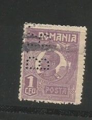 No(08)timbre-Romania 1919-L.P.73-UZUALE FERDINAND-PERFIN B.R.-1 LEu foto