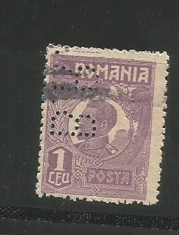 No(08)timbre-Romania 1919-L.P.73-UZUALE FERDINAND-PERFIN B.R.-1 LEu