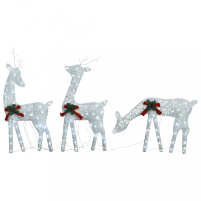 Familie reni de Crăciun, argintiu/alb rece, 270x7x90 cm, plasă foto