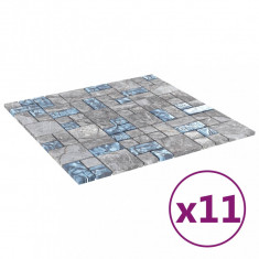 Plăci mozaic, 11 buc., gri și albastru, 30x30 cm, sticlă