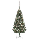 Brad Crăciun artificial pre-iluminat globuri/conuri pin, 180 cm