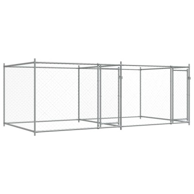 Cusca pentru caini cu usi, gri, 4x2x1,5 m, otel galvanizat foto