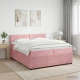 Cumpara ieftin Pat boxspring cu saltea cu headboard Roz 200 x 200 cm Catifea