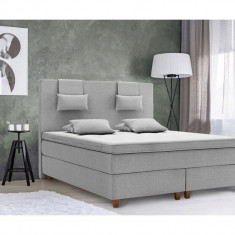 Pat matrimonial boxspring, Borgholm, 180x200 cm, saltea arcuri Pocket, topper, Gri deschis