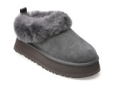 Papuci UGG gri, TAZZELLE, din piele intoarsa