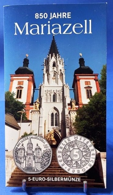 AUSTRIA 2007 - 5 Euro - 850 de ani Basilica Mariazell - Argint 800/ Blister