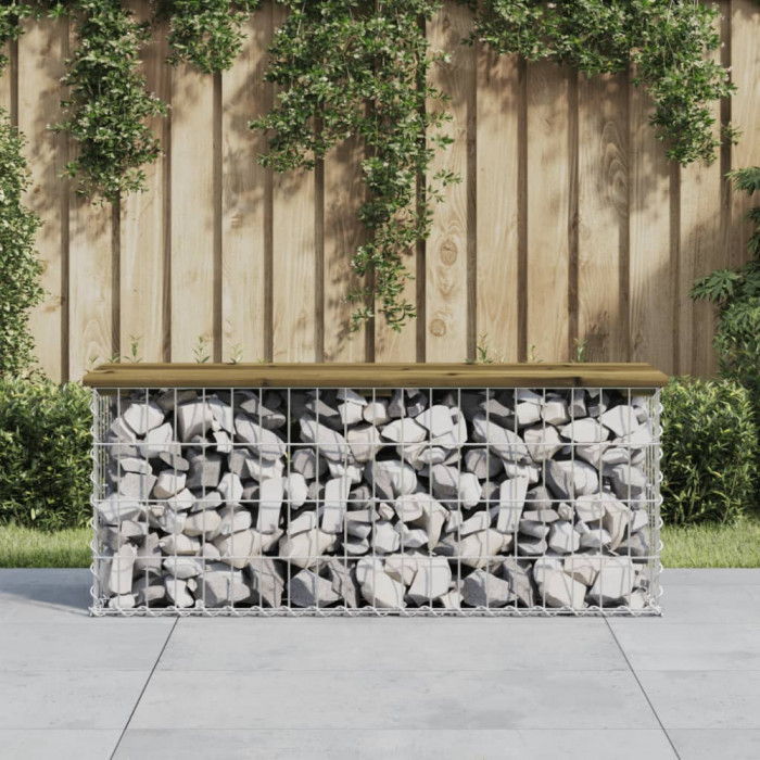 vidaXL Bancă grădină, design gabion, 103x31,5x42cm, lemn pin impregnat