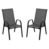 Set 2 scaune de gradina cu cadru metalic, stivuibile, 55x72x96cm, negru Household NewTrend