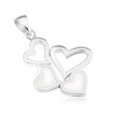 Pandantiv din argint 925, două contururi de inimă şi două inimi cu sidef alb
