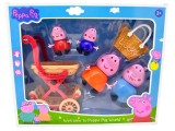 Set figurine familie Peppa Pig cu carucior jucarie copii accesorii incluse 6 piese