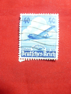 Serie Aviatie -A 10a Aniversare Lufthansa1936 Germania Nazista 1val. stamp. foto