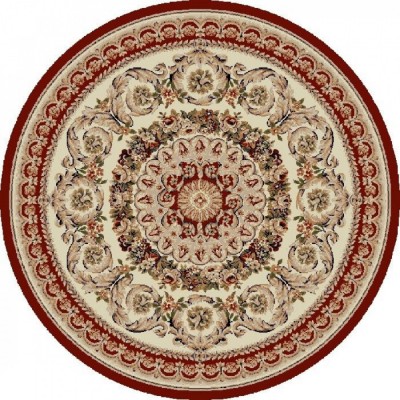Covor Rotund Model Lotos 539-120, Marime 100 x 100 cm, Rosu, Inaltime Fir 8 mm, Antialergic, Polipropilena, Living, Dormitor, Sufragerie, Birou foto