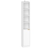 HOMCOM Raft pentru cărți cu 6 niveluri, bibliotecă &icirc;naltă și &icirc;ngustă, 4 rafturi deschise, ușă și raft reglabil, alb | Aosom Romania