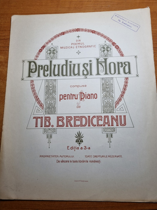 Partitura muzicala pentru pian - preludiu si hora - din anul 1905