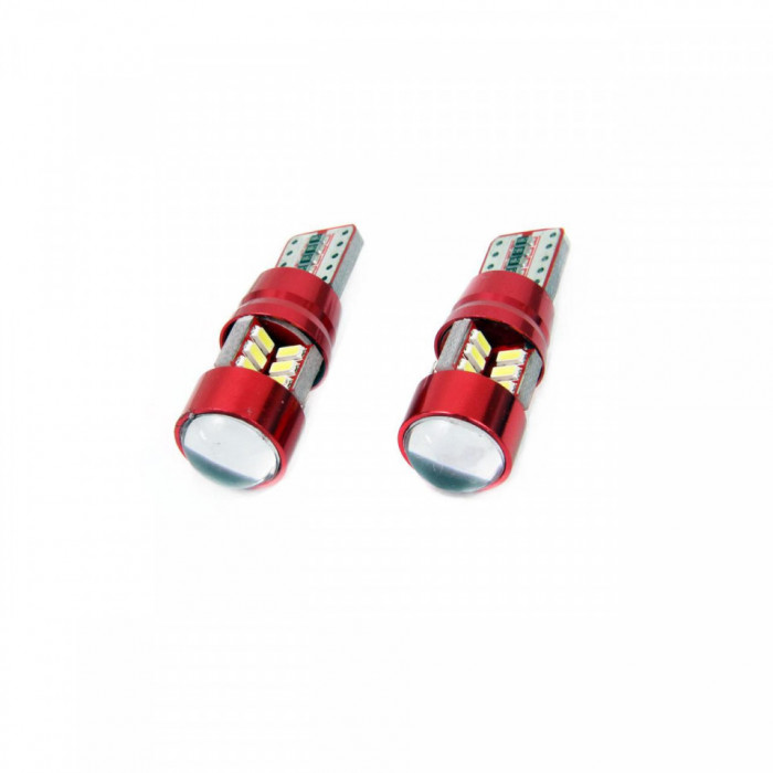 Set becuri auto cu LED CANBUS compatibil T10e W5W 27 SMD Alb 12V/24V, destinat