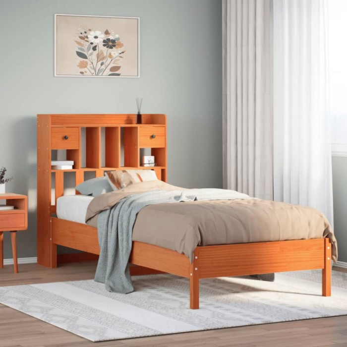 vidaXL Pat bibliotecă fără saltea maro ceruit 75x190 cm lemn masiv pin 3322935
