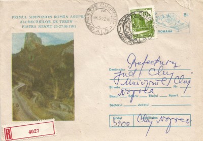 Rom&amp;acirc;nia, Primul simpozion asupra alunec., plic recomandat, circulat intern, 1992 foto