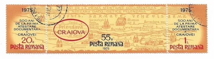 Romania (609) - 1750 de ani de la prima mentiune documentara a asezarii Pelendava 500 ani prima atestare documentara orasului Craiova,1975-obliterata