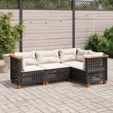vidaXL Set mobilier de grădină cu perne, 4 piese, negru, poliratan 3261800