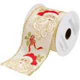 Panglică Decorativă Brad Crăciun, Moș Crăciun, Bej, Lungime 5m, Lățime 63mm, Poliester, Oem