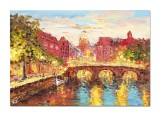 Cumpara ieftin Tablou 3D pictat manual, Peisaj din Amsterdam, 100x70cm ulei pe panza in relief, Valentin Pop