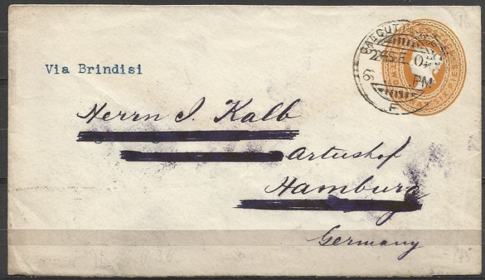 India 1901 Vintage envelope send from CALCUTA to GERMANY D.029