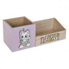 Suport din lemn pentru pixuri cu 2 sertare,unicorn 3d little dreams,23x9x9 cm