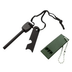 Amnar pentru camping DEPOX&reg;, Ultimate Survival, otel inoxidabil, 10 cm, negru, fluier inclus