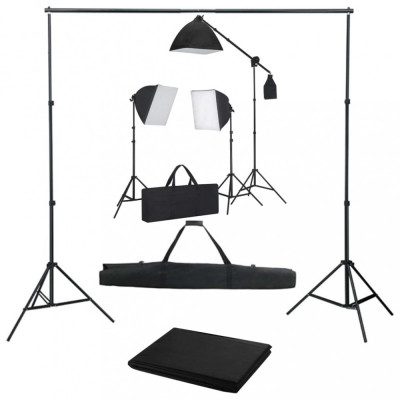Kit studio foto cu lumini softbox și fundal foto