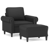 Cumpara ieftin Fotoliu canapea cu taburet, negru, 60 cm, piele ecologica